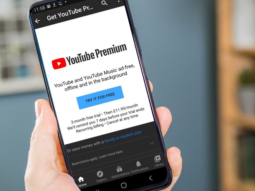 Youtube Premium Trial di iPhone